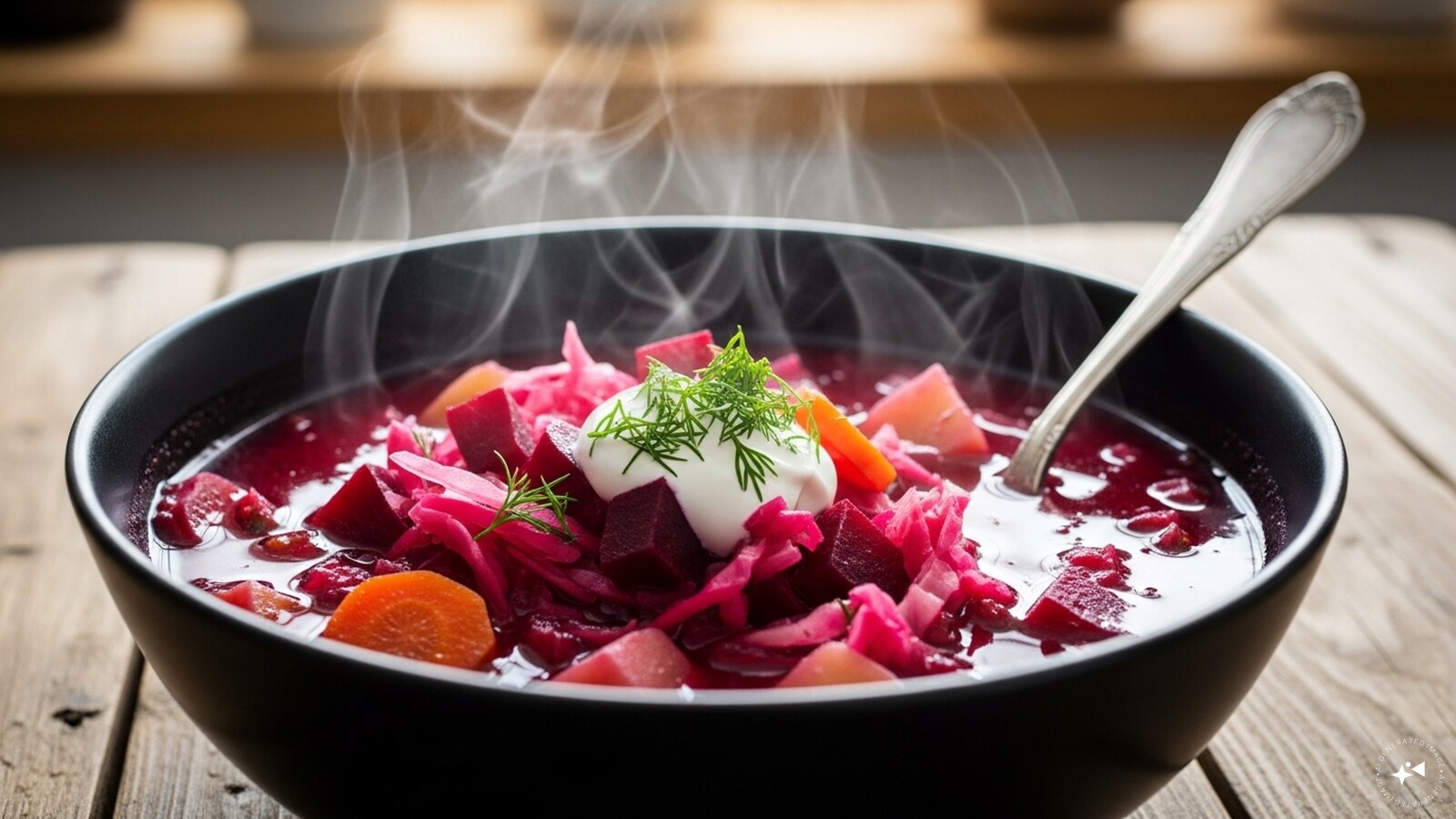  Beetroot Soup: A hearty, vibrant soup made with beetroot, carrots, potatoes, and cabbage, garnished with sour cream.