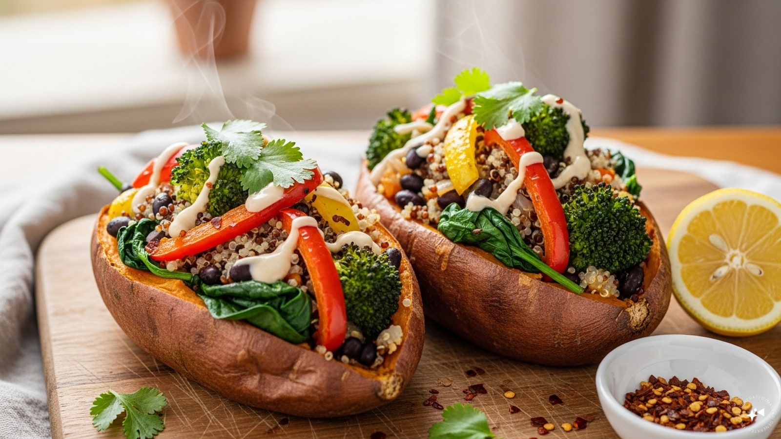  Stuffed Sweet Potatoes with Quinoa And Veggies: Healthy, filling, and colorful—great for a wholesome winter lunch.