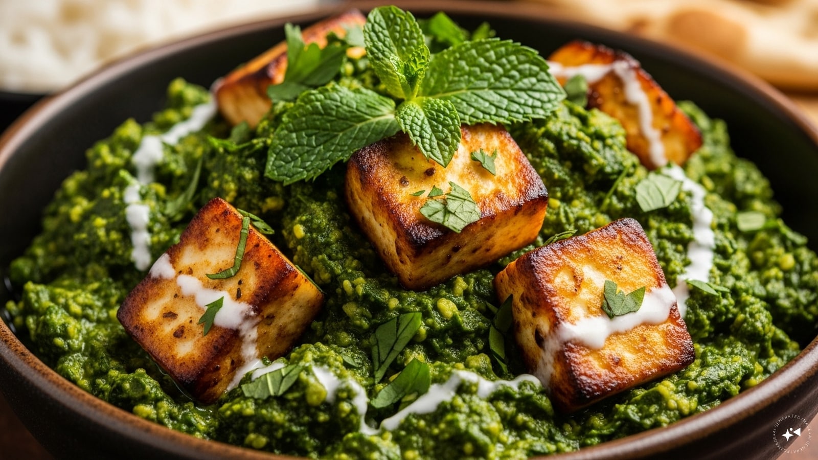  Paneer Hariyali: Cottage cheese marinated in a vibrant green spinach-mint gravy, full of flavour.