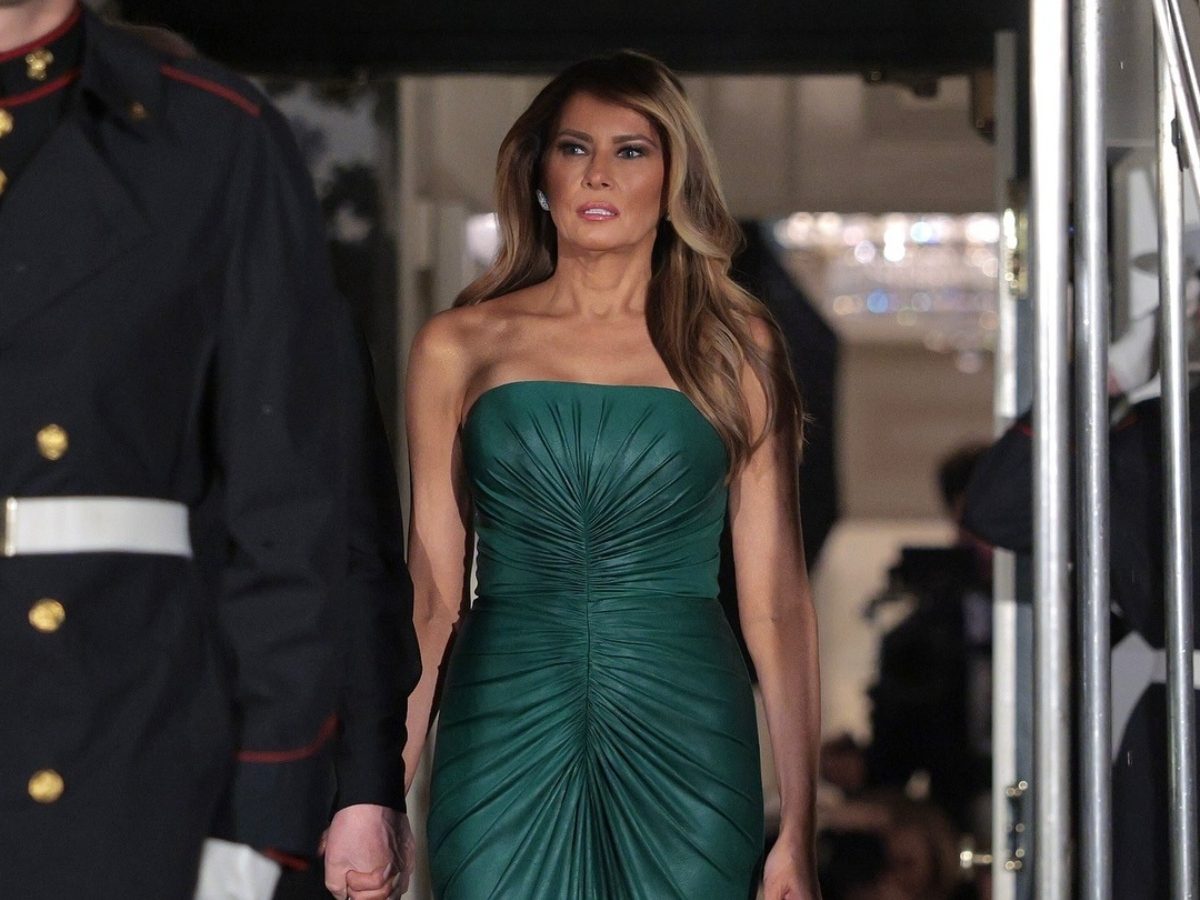 melania's green dress Jasira Mint Crew-Neck Maxi Dress With Asymmetric Drop-Waist – Club L London main image 0
