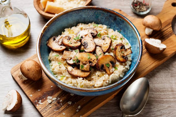 Mushroom Risotto: Creamy risotto with earthy mushrooms makes a luxurious yet comforting winter dish.