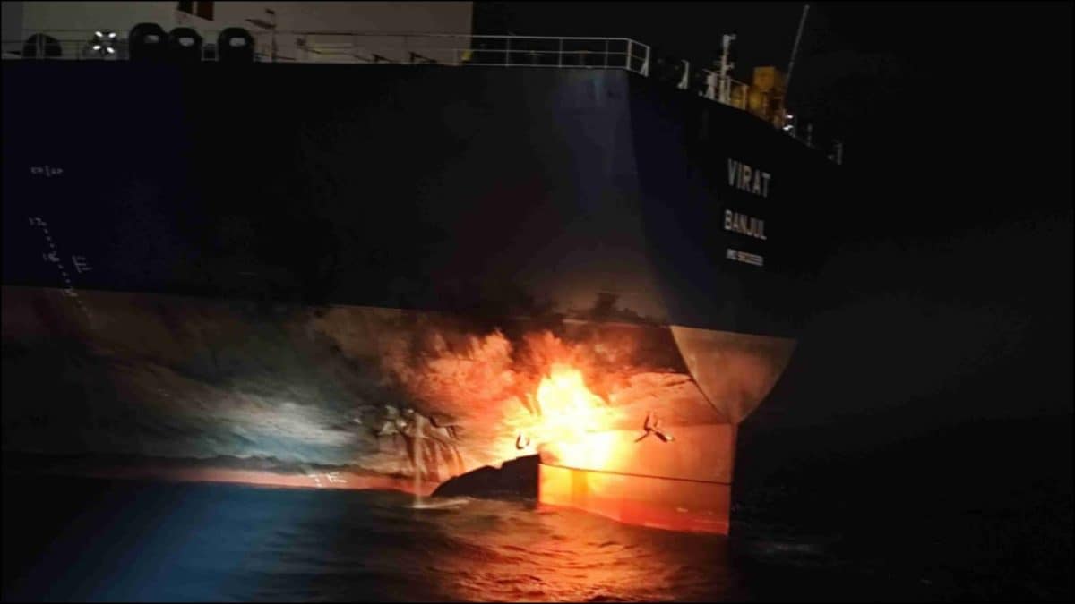 Blaze On The Black Sea: Dramatic Visuals Capture Ukraine’s Drone Strike On Russian Vessel Virat