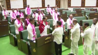 Telangana CM Revanth Reddy greeted KCR in the state assembly. (Image: X)