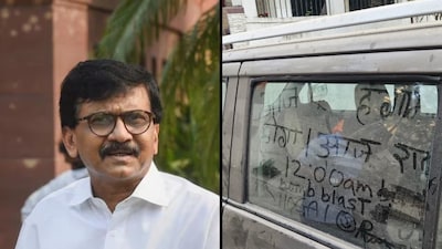 Shiv Sena MP Sanjay Raut (Image: PTI/File); the car with a bomb threat message.