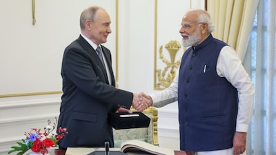 Prime Minister Narendra Modi with Russian President Vladimir Putin in New Delhi. (Image: X/@narendramodi)