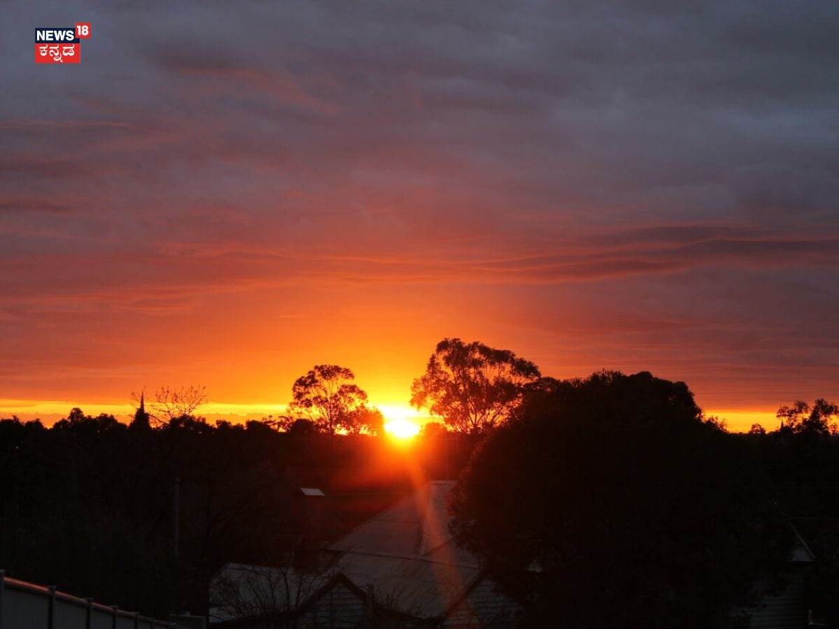 As the Earth rotates on its axis from west to east, the sun's rays fall on areas facing east first. Because of this geography, the first rays of sunlight touch the floor of the front door in Karnataka.