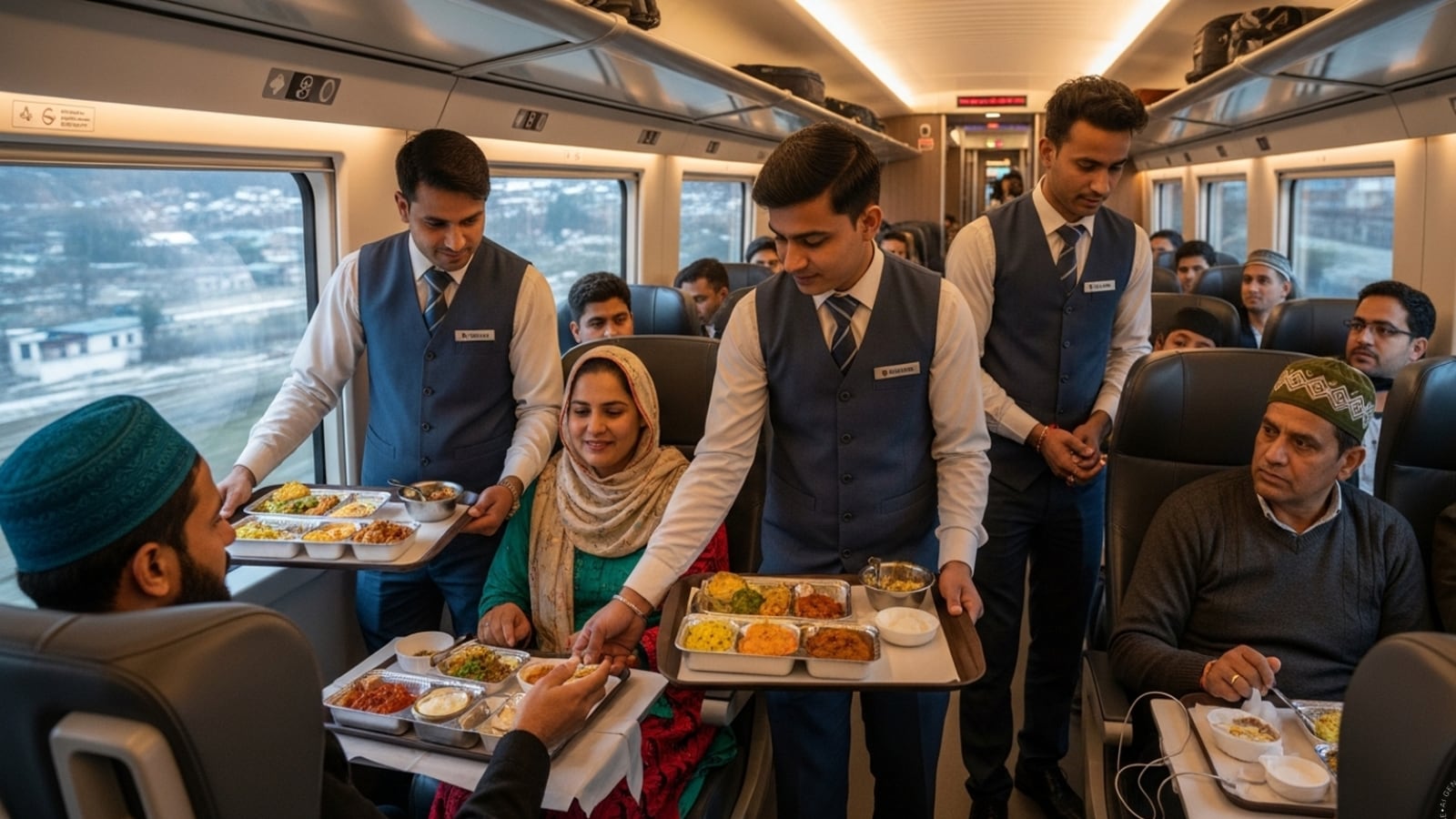 Dogri cuisine, such as Ambal Kaddu and Jammu Chana Masala, is being offered on 26401–02 and 26403–04 SVDK–SINA trains, while Kashmiri Tomato Chaman and Kesar Phirni, are offered on trains 26401/02 and 26403/04 SVDK–SINA trains. (AI-generated image) Dogri cuisine, such as Ambal Kaddu and Jammu Chana Masala, is being offered on 26401–02 and 26403–04 SVDK–SINA trains, while Kashmiri Tomato Chaman and Kesar Phirni, are offered on trains 26401/02 and 26403/04 SVDK–SINA trains. (AI-generated image)