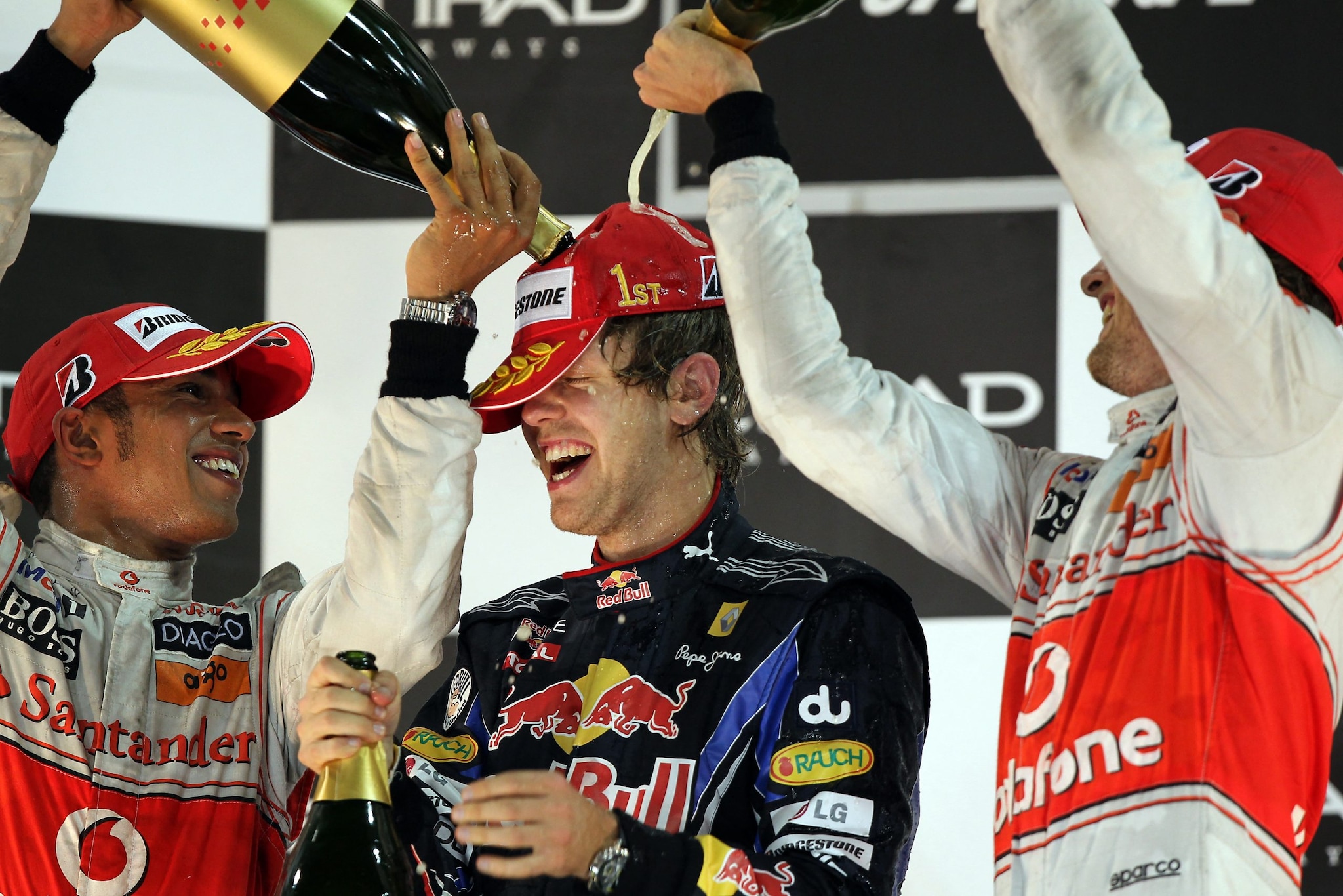 Vettel won from pole to become only the third driver in F1 history to lead the championship after the last race. The title was heading Alonso's way, though only for a Ferrari pit-stop strategy blunder to leave him stranded behind Renault's Vitaly Petrov in seventh. (AFP) Vettel won from pole to become only the third driver in F1 history to lead the championship after the last race. The title was heading Alonso's way, though only for a Ferrari pit-stop strategy blunder to leave him stranded behind Renault's Vitaly Petrov in seventh. (AFP)
