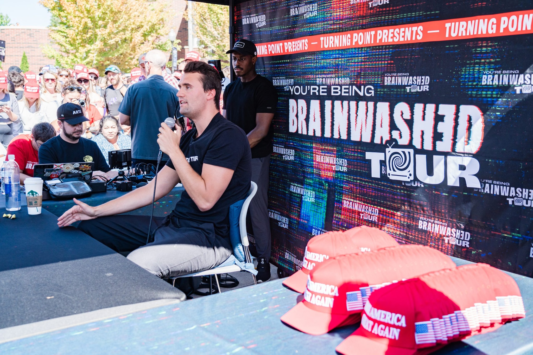 Charlie Kirk, a prominent voice in US conservative politics in the social media era, photographed during a public appearance. He died in 2025 at 31.