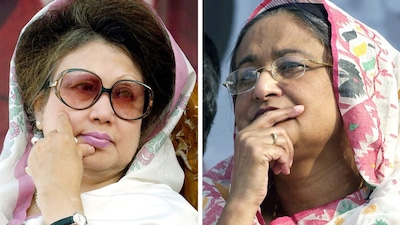 With Sheikh Hasina (right) now pushed into political exile and Khaleda Zia (left) gone, the duopoly that once controlled Dhaka’s corridors of power seems fractured. (AFP)