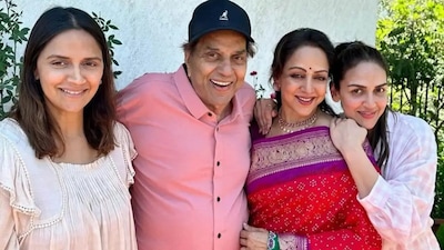 Dharmendra and Hema Malini with daughters.