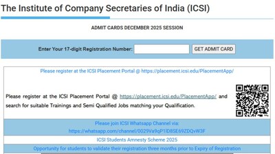 ICSI CS Dec 2025 Admit Cards Out: Download at icsi.edu