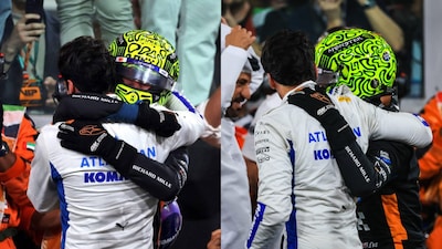 Sainz went up to Norris right after the race to congratulate his former teammate on his F1 World Championship win (X)