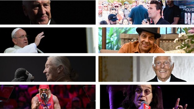 (From left-top to right-bottom): US filmmaker David Lynch, US political activist Charlie Kirk, Pope Francis, Bollywood actor Dharmendra, British primatologist Jane Goodall, Italian fashion designer Giorgio Armani, US wrestling icon Hulk Hogan, and British rock star Ozzy Osbourne. (IMAGE: AFP)