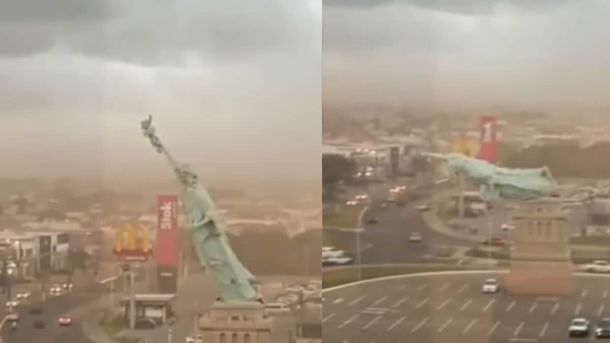 WATCH Havan’s 24-Metre Statue Of Liberty As It Falls Like A Straw In Southern Brazil’s Severe Storm