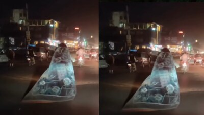 Video of biker riding during winter wrapped in blanket amuses viewers. (Photo Credit: Instagram)