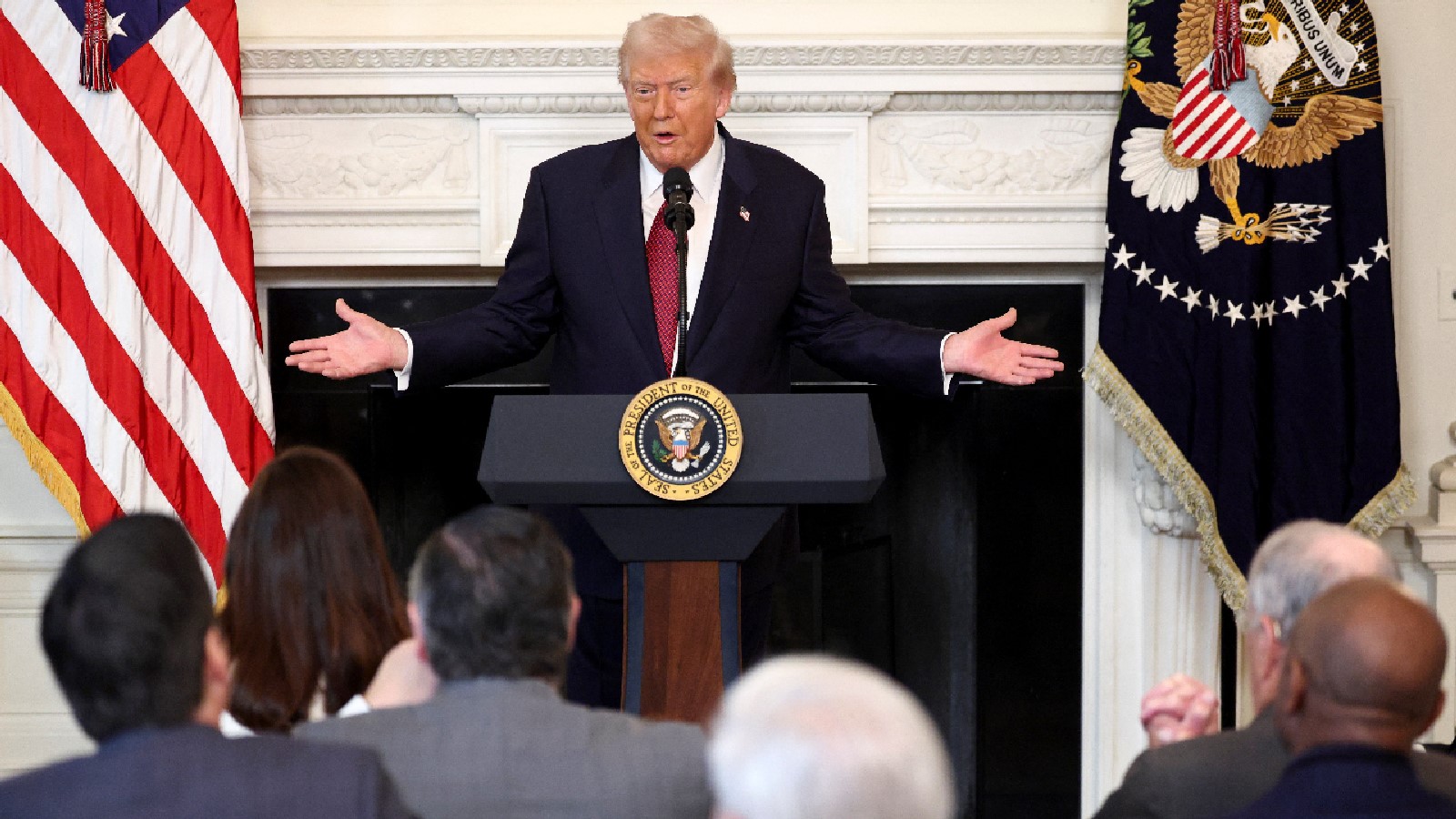 Donald Trump speaks to Republicans at a White House meeting. Donald Trump speaks to Republicans at a White House meeting.