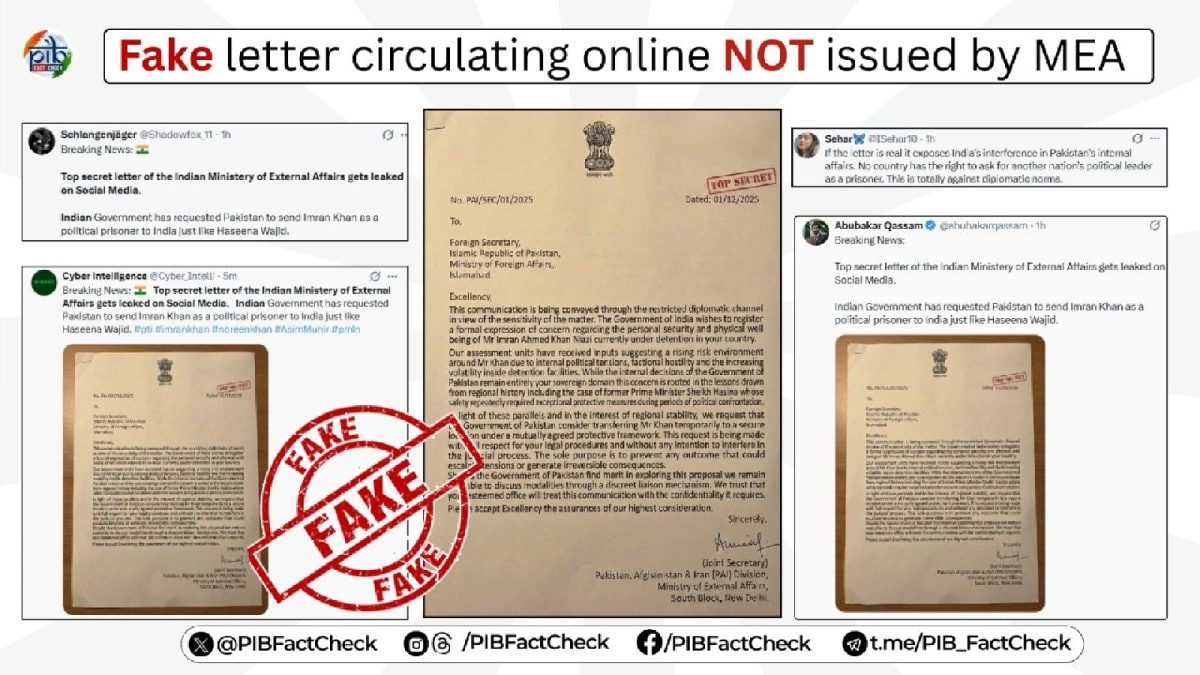 Govt Debunks Pakistan’s Fake Letter Claiming India Wanted Imran Khan's Custody