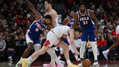 The 76ers are an unholy mess when Embiid, George and Maxey all play together (AP)