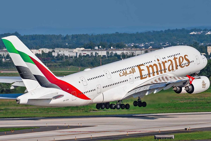 The Emirates route from Auckland to Dubai covers a distance of 8,823 miles. The flight connects the South Pacific with the Middle East using long-range wide-body aircraft.
