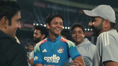 A wholesome interaction between Gautam Gambhir, Yashasvi Jaiswal and Rohit Sharma.(PC: Instagram)