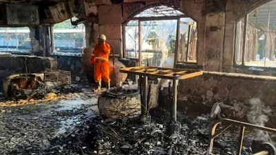 Charred remains at the nightclub where a fire broke out in Goa. (PTI)