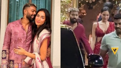 Hardik Pandya and Mahieka Sharma celebrated Christmas in Mumbai, twinning in maroon outfits. (Photos: Instagram, Viral Bhayani)