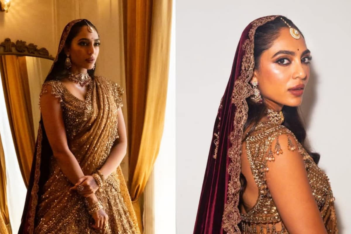 Sobhita Dhulipala Serves Modern Bridal Elegance In A Gold Lehenga And Burgundy Dupatta