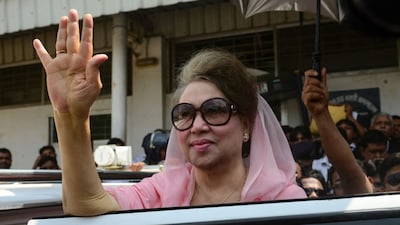 Khaleda Zia’s career was also defined by her longstanding rivalry with Sheikh Hasina, leader of the competing Awami League party, and the two alternated power for decades. (AFP)