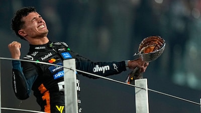 Lando Norris celebrating his maiden F1 title win (AP)