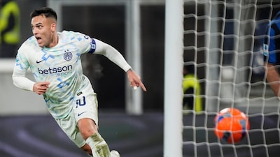 Lautaro Martinez celebrates after scoring for Inter Milan. (AP Photo)