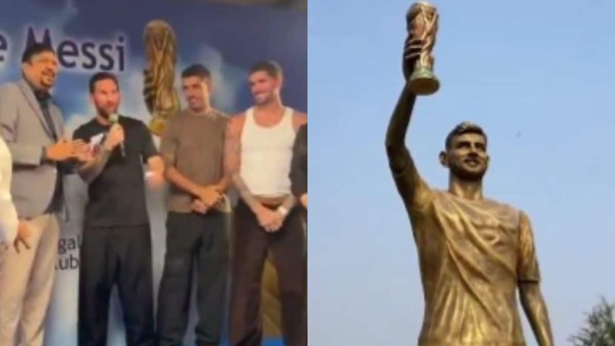 City of Joy, Statue of GOAT: Lionel Messi Unveils Monumental 70-Foot Statue In Kolkata | WATCH