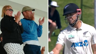Mitchell Hay's parents celebrate his maiden fifty on his Test debut  (X)
