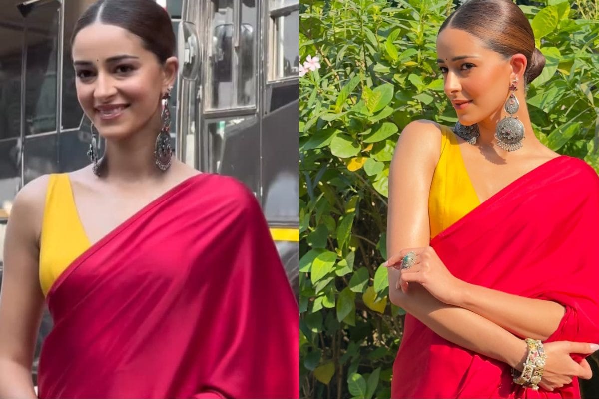 Ananya Panday Turns Heads In A Rs 26K Maroon Saree And Bold Silver Jewels