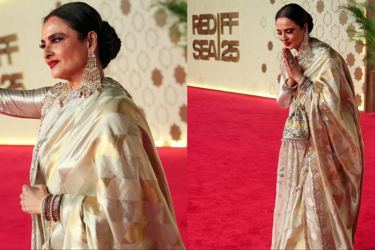 Ivory, Gold, And Pure Magic: Rekha’s Mesmerising Saree Moment At Jeddah