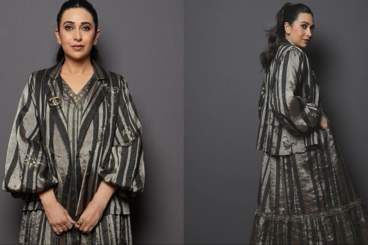 Karisma Kapoor’s Black And Silver Linen Zari Dress Celebrates Handloom Craft