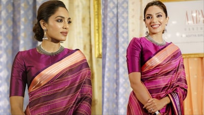 Silver jewellery and sleek makeup added a contemporary edge to Sobhita Dhulipala's look.