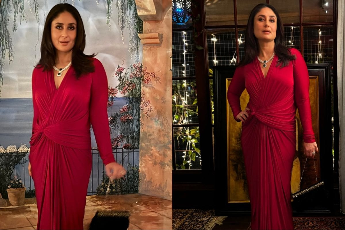 Kareena Kapoor Embraces The Christmas Spirit In A Timeless Red Malini Ramani Gown