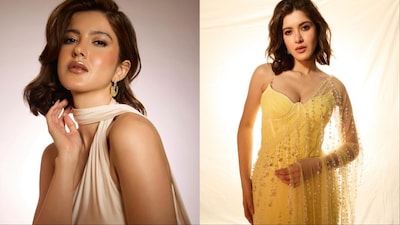 (L-R) Shanaya Kapoor in Tom Ford, Shanaya Kapoor in Manish Malhotra