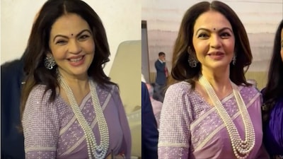 Nita Ambani dazzles in a lavender chiffon saree. (Image: Instagram/thediamondtalk)