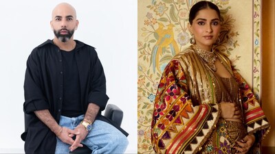 Indian couturier Mayyur Girotra, (right) Sonam Kapoor in one of his couture creations.