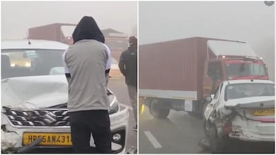 Multi-vehicle collision on the Delhi-Sonipat road (Video screengrabs/ANI)