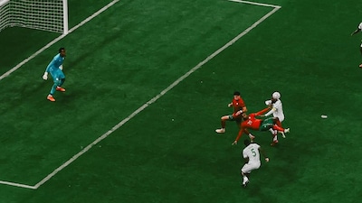 Morocco's El Kaabi sets himsefl up for a stellar bicycle kick goal (X)