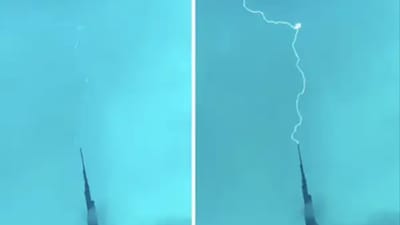 The video showing a lightning bolt striking the top of the Burj Khalifa stunned viewers online.
