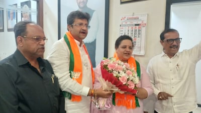Rakhee Jadhav formally joined the saffron party in the presence of BJP MLA Parag Shah. (PTI)