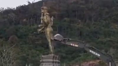 Unverified videos circulating online showed a idol of Lord Vishnu being damaged.