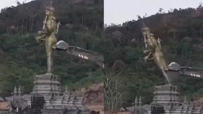 Videos shared on social media platforms showed Thailand's army using an excavator to demolish the nine-metre Hindu deity statue. (X)