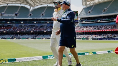 Nathan Lyon limping off Adelaide with a potential injury (AP)