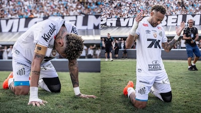 Neymar fell to his knees in elation after helping Santos stay alive and avoid relegation (X)