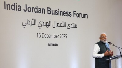 Prime Minister Narendra Modi delivers speech at the Indian-Jordanian Business Forum in Amman, Jordan.